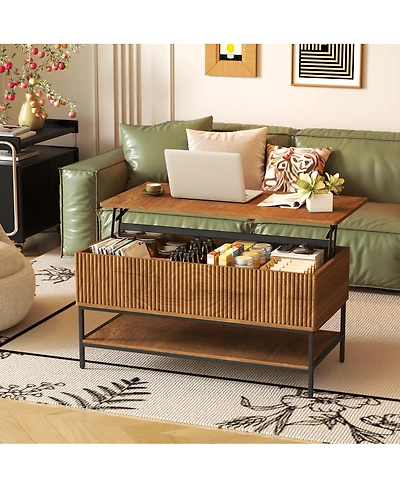 Streamdale Furniture Lift Top Coffee Table with Hidden Storage and Lower Shelf