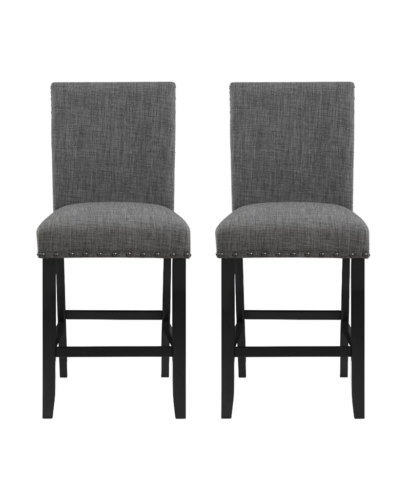 HomeRoots Set of 2 26" Wood and Fabric Counter Height Bar Chairs