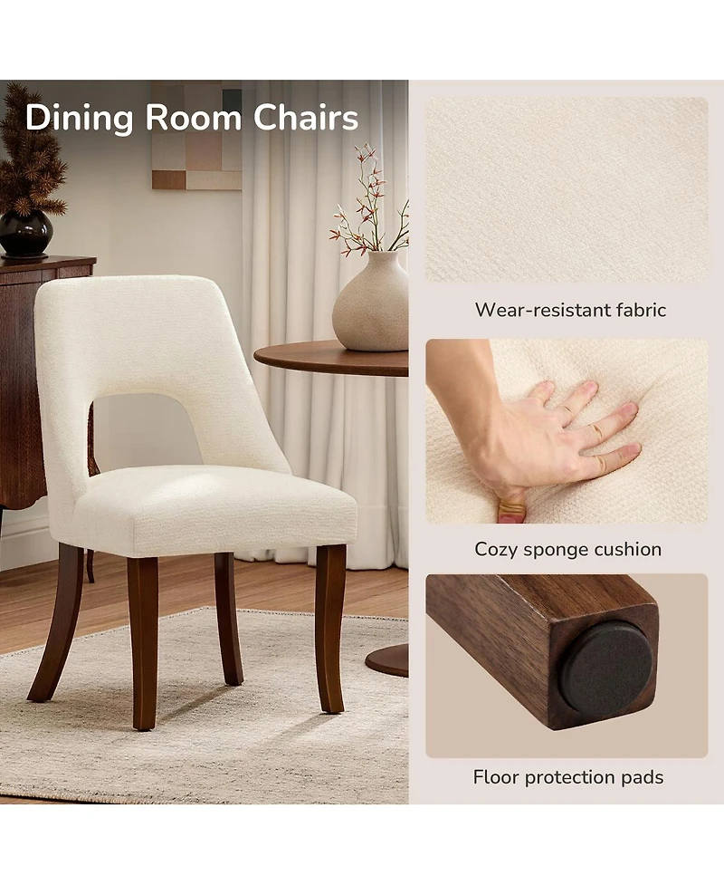 Streamdale Furniture Set of 2 Upholstered Chenille Dining Chairs with Solid Wood Legs