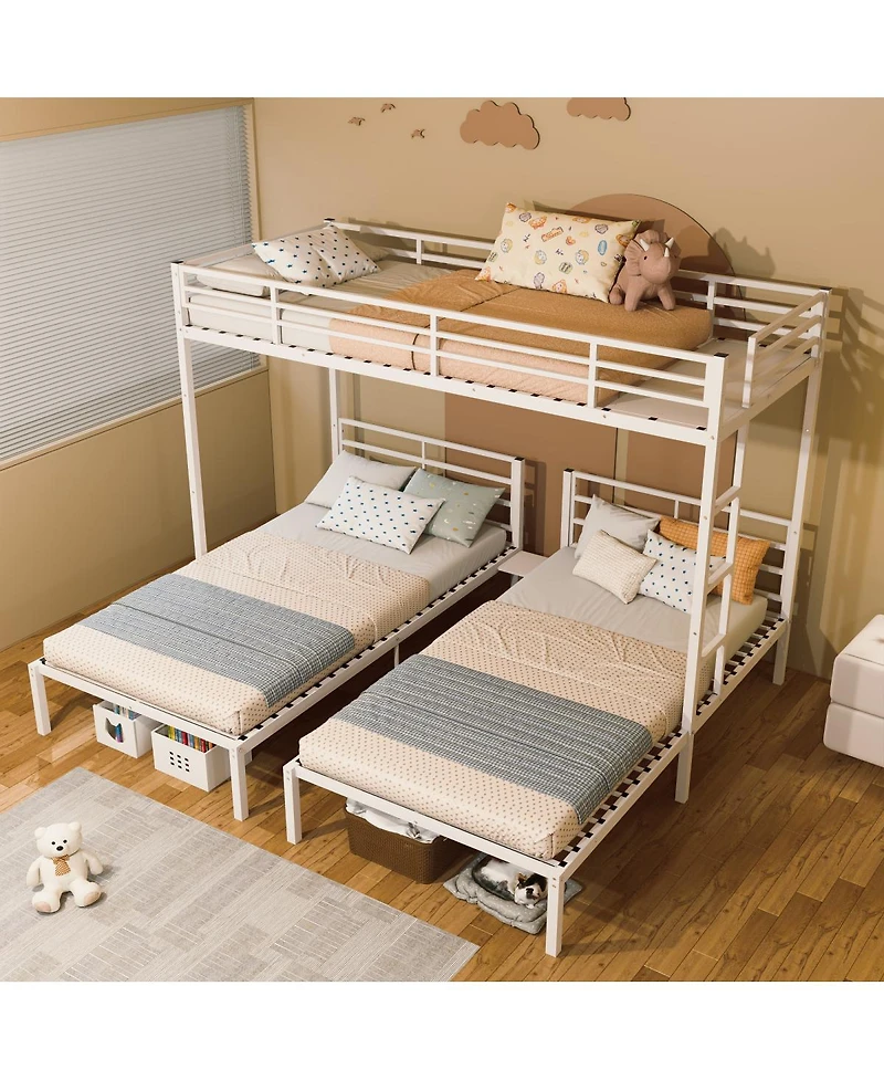 Streamdale Furniture Triple Metal Bunk Bed for 3 Kids, Separates into 3 Twin Beds