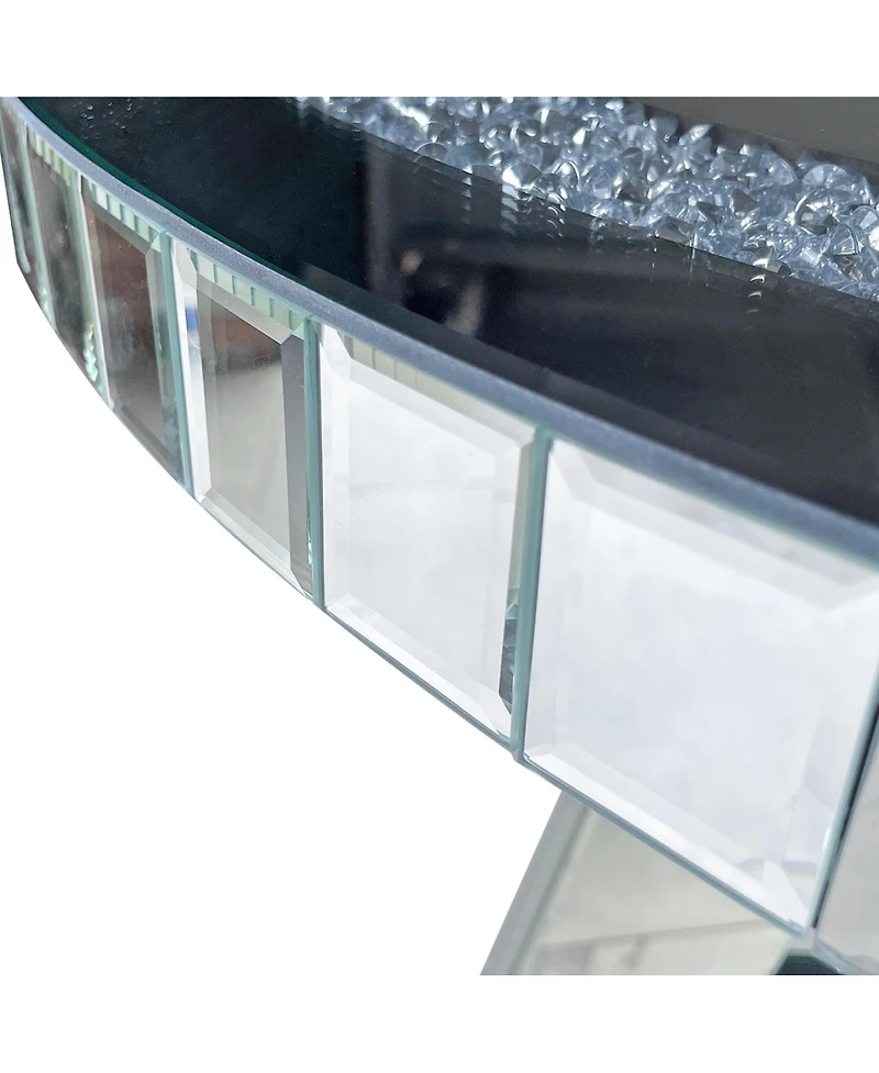 Streamdale Furniture Diamond Crush Round Mirrored Glass Dining Table with Mirrored Base