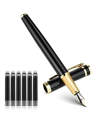 Danrong Luxury Metal Fountain Pen Set 0.5mm Fine Nib 6 Black Ink Cartridges Smooth Writing Gift for Business Office Journaling