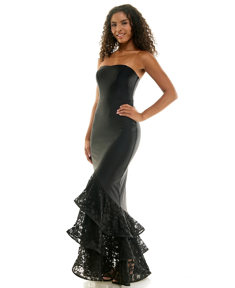 Seni & Cade Juniors' Strapless Lace Tiered Hem Dress