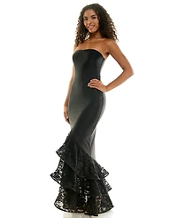 Seni & Cade Juniors' Strapless Lace Tiered Hem Dress