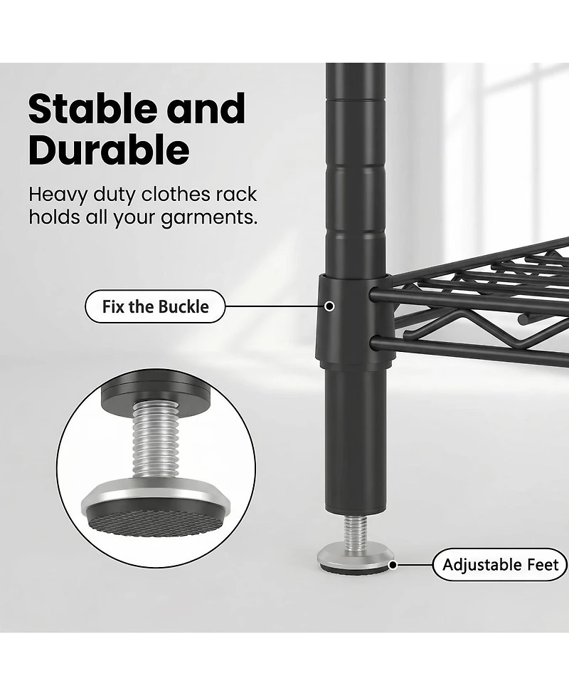 Streamdale Furniture Heavy Duty 4-Rod Freestanding Garment Rack with Shelves and Baskets