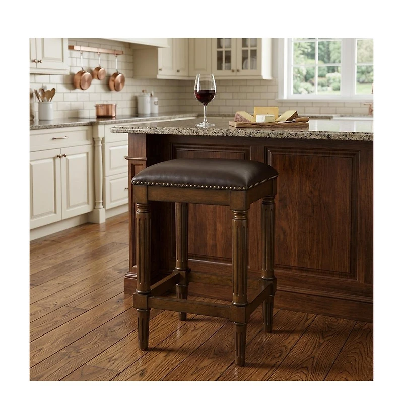 HomeRoots 27" Solid Wood Backless Counter Height Bar Chair