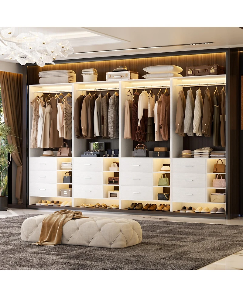 Aheaplus Set of 4 Closet Organizer with Wooden Drawers and Hanging Rods