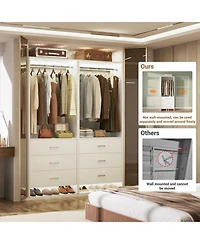 Aheaplus 48-In Closet Organizer System with Wooden Drawers and Hanging Rods