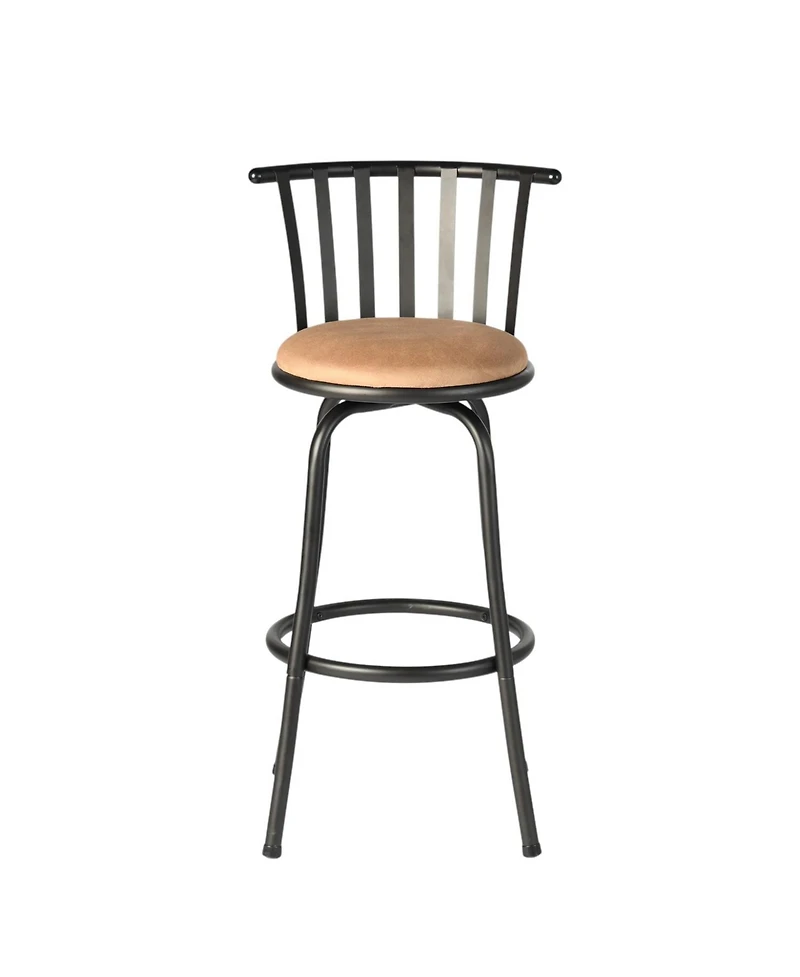 HomeRoots Set of Three Suede Faux Leather and Iron Low Back Adjustable Height Swivel Bar Chairs