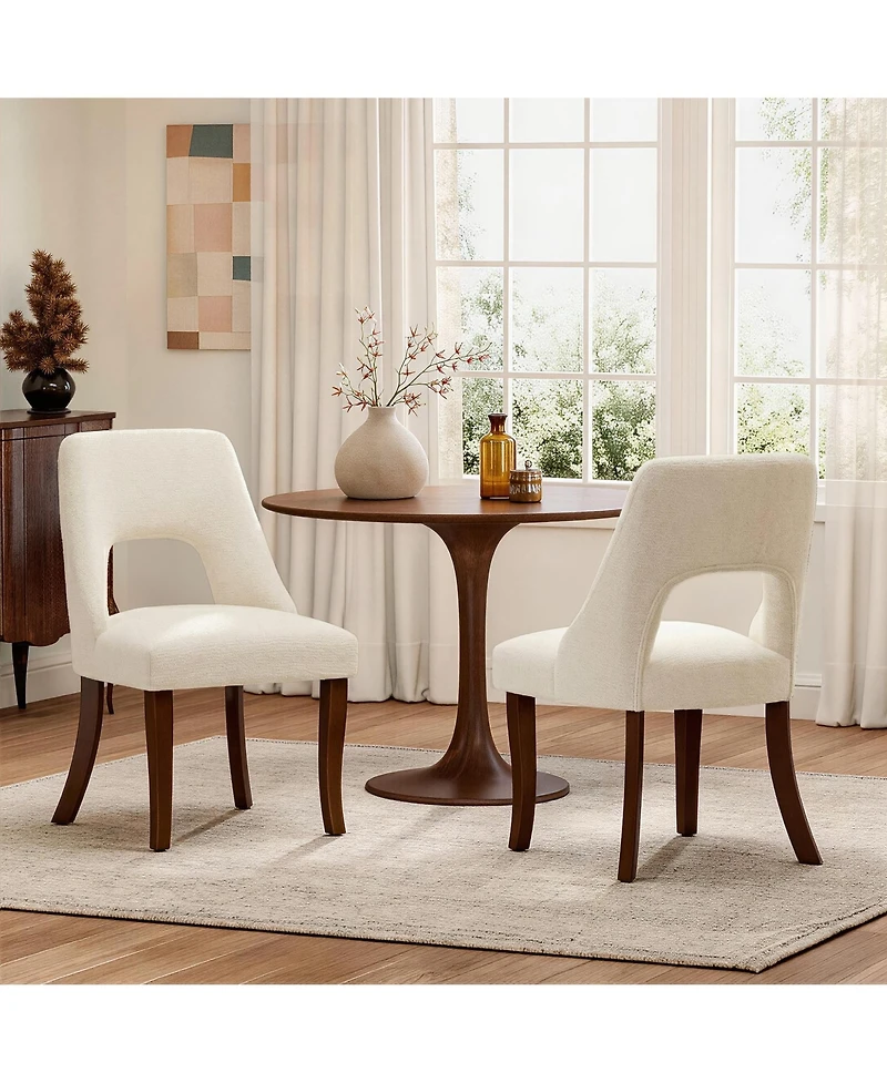 Maison Boucle Dining Chair Set Of 2 With Chenille Upholstery, Modern Kitchen Chairs, Tufted Club Side Curved Solid Legs