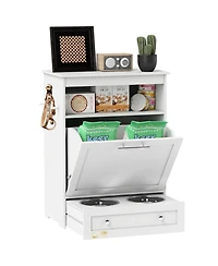Ruie Pet Feeder Station Storage Cabinet with Raised Dog Bowls and Hooks