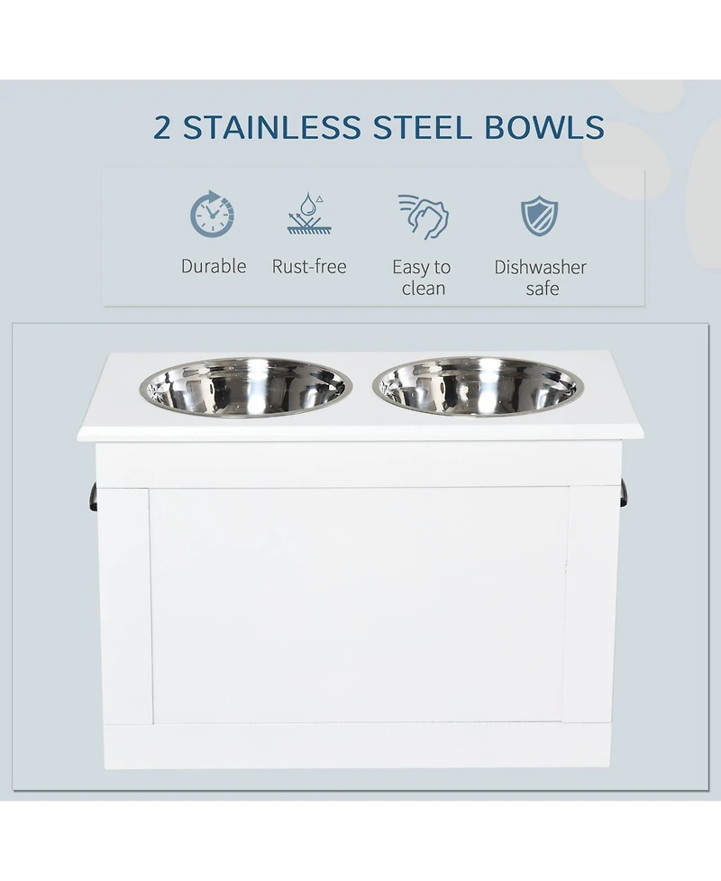 Ruie Raised Pet Feeding Station with Stainless Steel Bowls and Storage Base