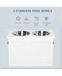 Ruie Raised Pet Feeding Station with Stainless Steel Bowls and Storage Base
