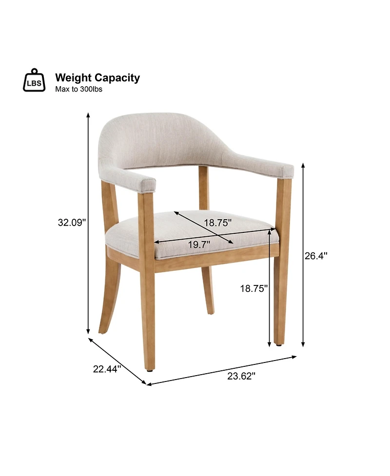 Boyel Living 2-Piece Upholstered Dining Chairs with Arms, Fabric and Rubberwood Frame, Modern Ergonomic