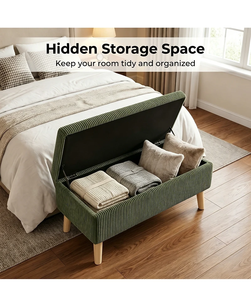 Streamdale Furniture 32" Corduroy Storage Ottoman Bench with Wooden Legs