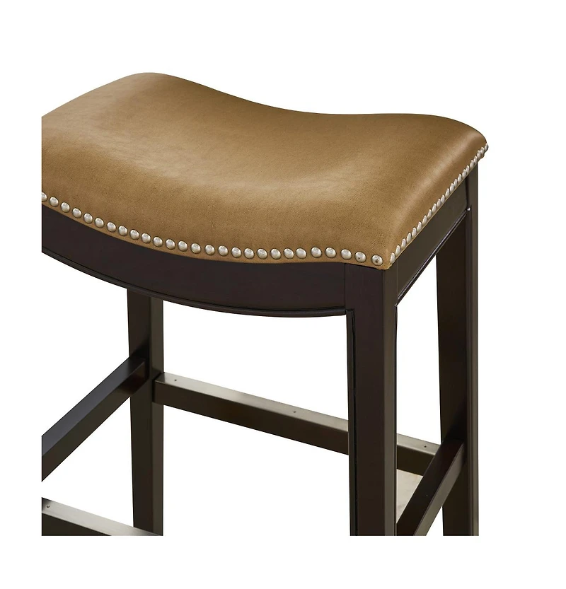 HomeRoots 31" Faux Leather and Solid Wood Backless Counter Height Bar Chair