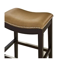 HomeRoots 31" Faux Leather and Solid Wood Backless Counter Height Bar Chair