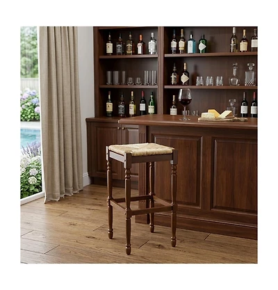 HomeRoots 29" Solid Wood Backless Bar Height Bar Chair