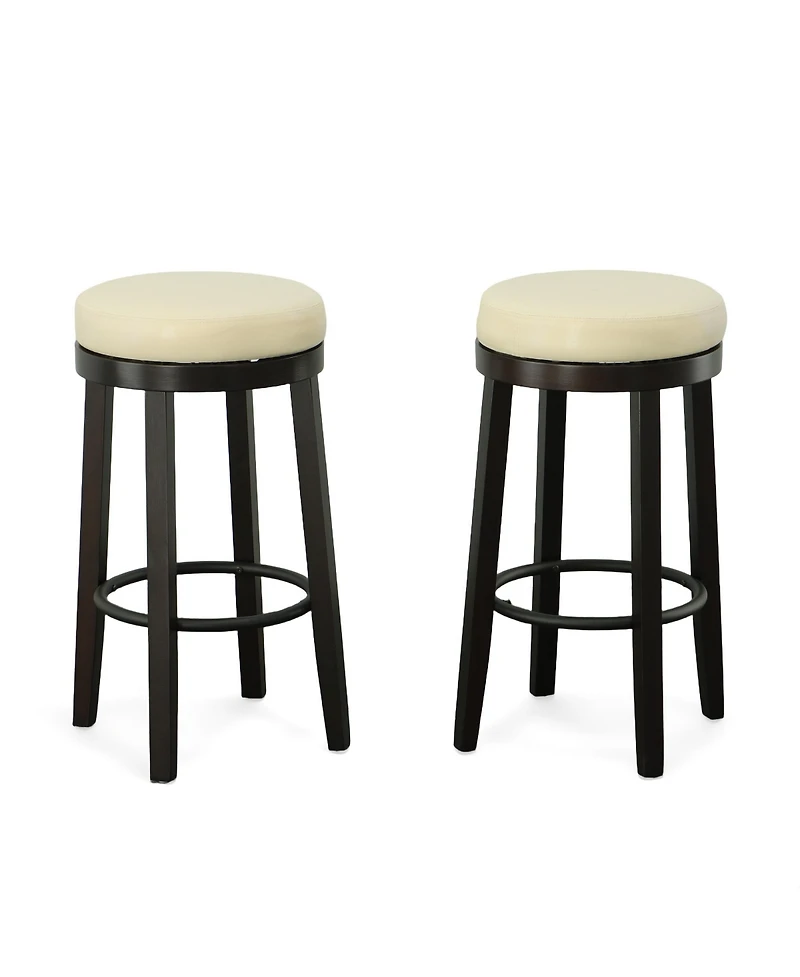 HomeRoots Set of Two 30" Faux Leather and Solid Wood Backless Bar Height Swivel Bar Chairs
