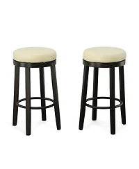 HomeRoots Set of Two 30" Faux Leather and Solid Wood Backless Bar Height Swivel Bar Chairs