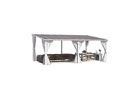 Aecojoy 20' x 12'Wall Mounted Hardtop Gazebo Lean to Metal Pergola with Curtains Netting Patio
