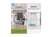 Aecojoy 16' x 10'Wall Mounted Hardtop Gazebo Lean to Metal Pergola with Curtains Netting Patio