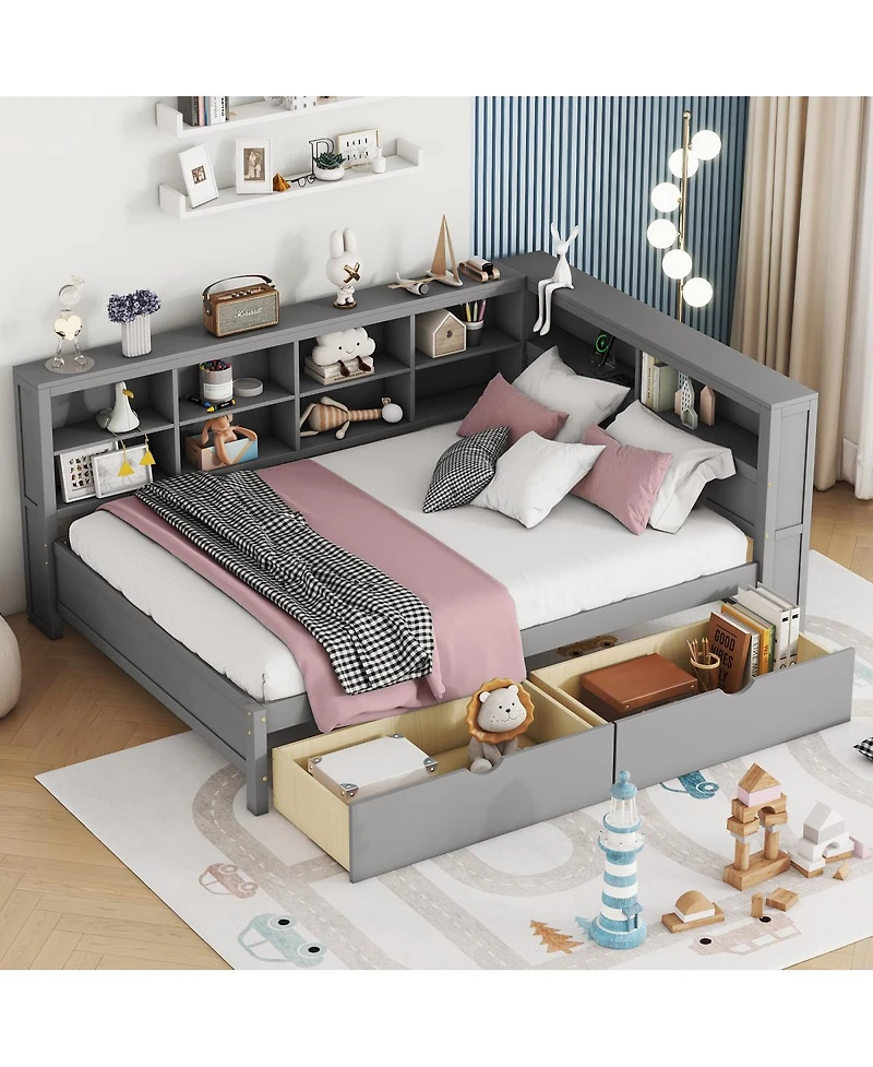 Streamdale Furniture Wooden Full Size Daybed with 2 Drawers, Storage Shelf, and Usb Ports