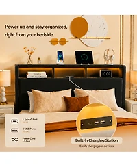 Streamdale Furniture Queen-Size Upholstered Storage Bed with Led, Usb, and Headboard