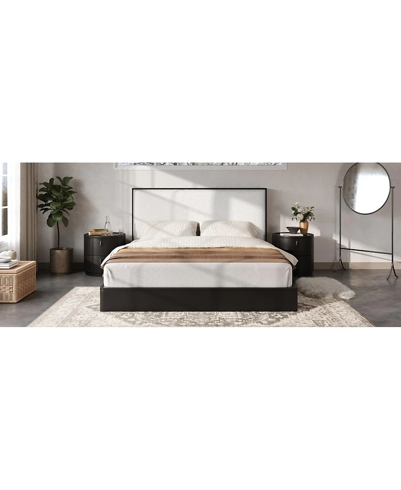 Streamdale Furniture Solid Wood Queen Platform Bed with Boucle Upholstered Headboard