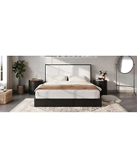 Streamdale Furniture Solid Wood Queen Platform Bed with Boucle Upholstered Headboard