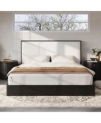Streamdale Furniture Solid Wood Queen Platform Bed with Boucle Upholstered Headboard