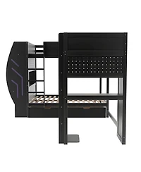 Streamdale Furniture L-Shaped 3-in-1 Full and Twin Gaming Bunk Bed with Desks, Storage and Led Lights