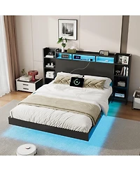 Streamdale Furniture King Size Floating Bed Frame with Led Lights, Usb Ports and Storage Headboard