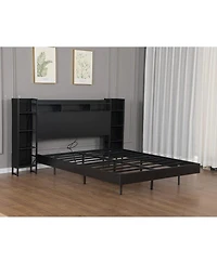 Streamdale Furniture King Size Floating Bed Frame with Led Lights, Usb Ports and Storage Headboard