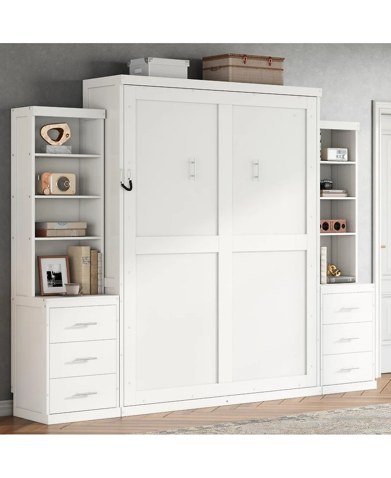 Streamdale Furniture Full Size Murphy Bed with Storage Shelves and Drawers