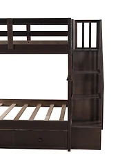 Streamdale Furniture Twin-Over-Twin Stairway Bunk Bed with Three Drawers - Espresso