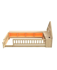 Streamdale Furniture Twin Wood House Floor Bed with Storage, Led, Usb and Outlets