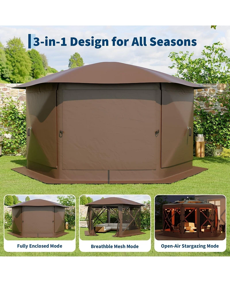 homfan 11.5/13 feet Hexagonal Gazebo Canopy with Removable Roof, Mesh and Wind Cloths