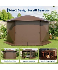 homfan 11.5/13 feet Hexagonal Gazebo Canopy with Removable Roof, Mesh and Wind Cloths
