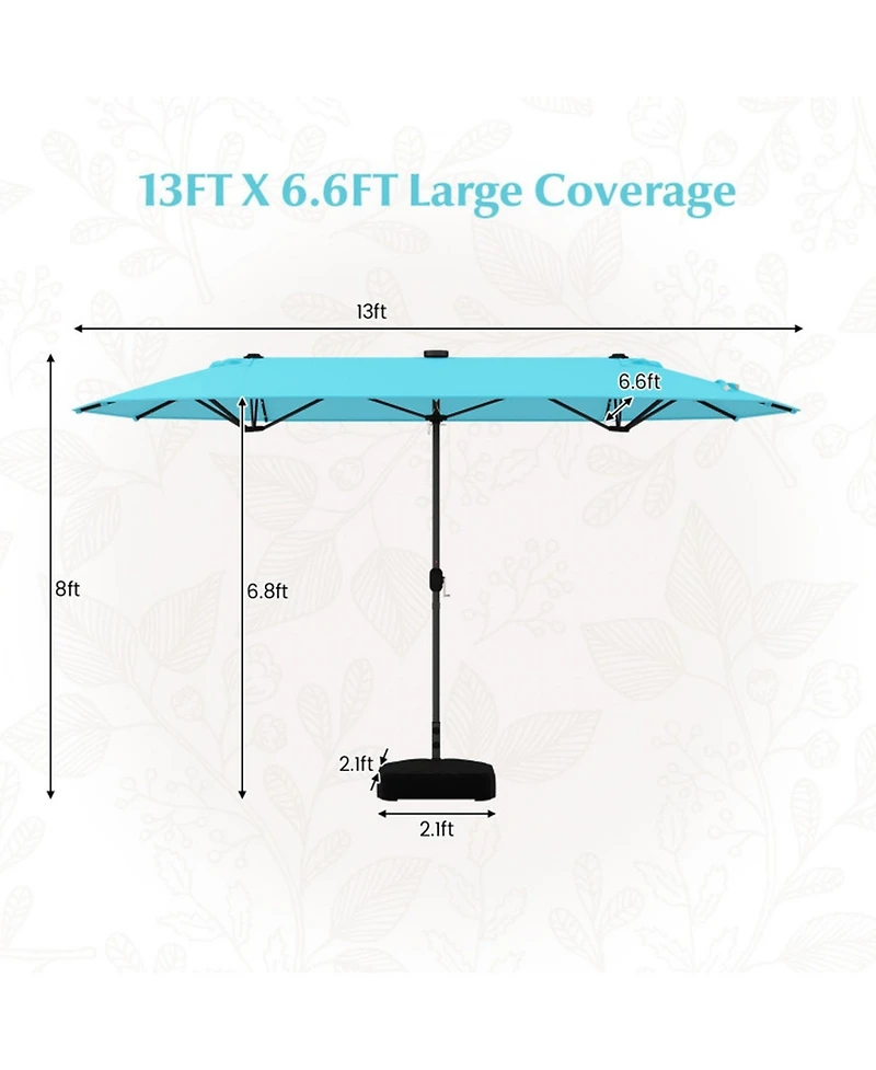 Sugift 13feet Double-Sided Patio Umbrella with Solar Lights for Garden Pool Backyard
