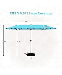 Sugift 13feet Double-Sided Patio Umbrella with Solar Lights for Garden Pool Backyard
