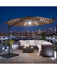 Sugift 10 Feet Cantilever Patio Umbrella with Solar Led Lights and 360 Rotation