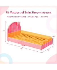 Gouun Wood Upholstered Twin Bed Platform with Slat Support