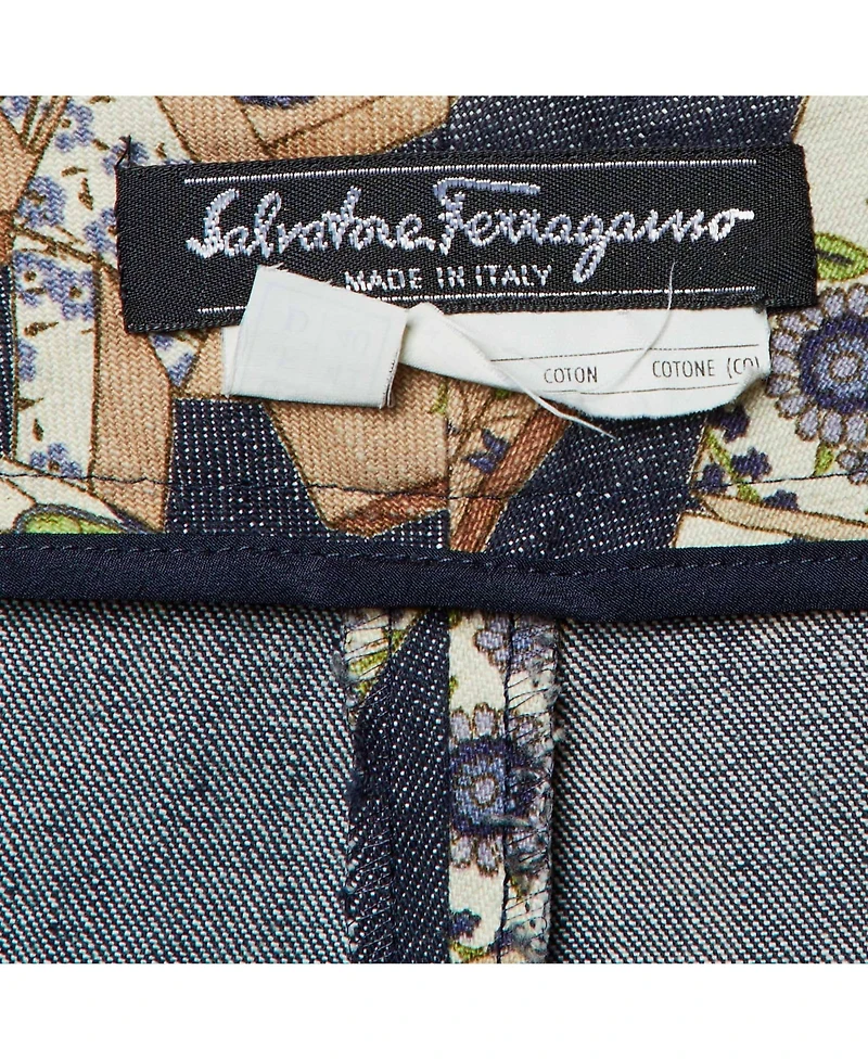 Pre-Owned Salvatore Ferragamo Women's Floral Gancini Print Denim Straight Jeans