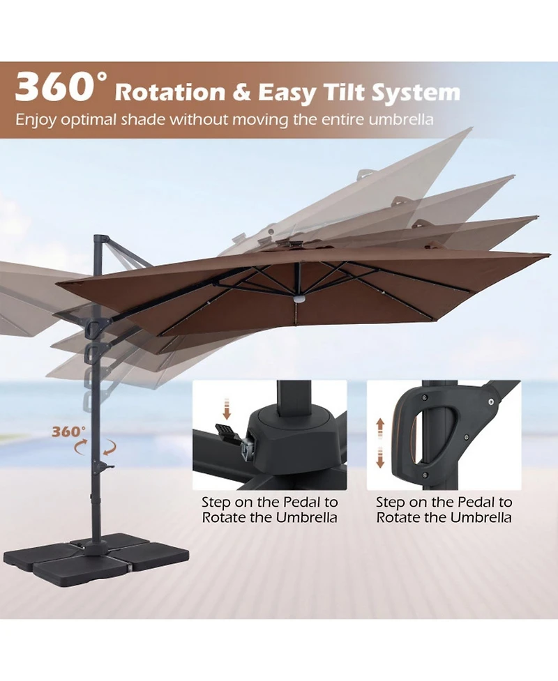 Sugift 10 Feet Cantilever Patio Umbrella with Solar Led Lights for Pool and Garden