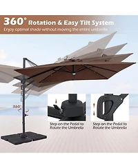 Sugift 10 Feet Cantilever Patio Umbrella with Solar Led Lights for Pool and Garden
