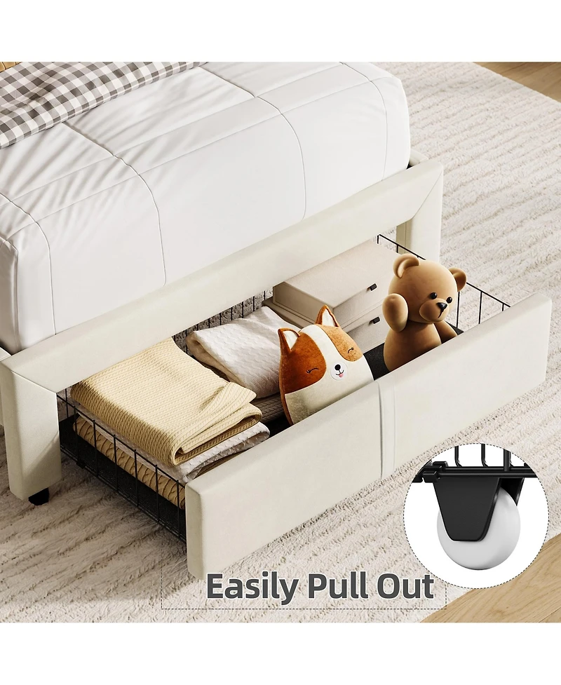 homfan 2 Sets Twin Upholstered Platform Bed Set, Bookcase Headboard with Large Storage Drawer, No Box Spring Required, Easy Assembly