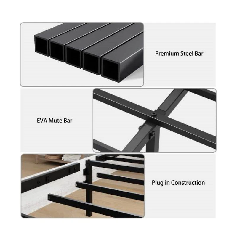Lucky One King Size Bed Frame with Wooden Headboard, Hidden Under-Bed Storage, Usb Charging Station, No Box Spring Needed