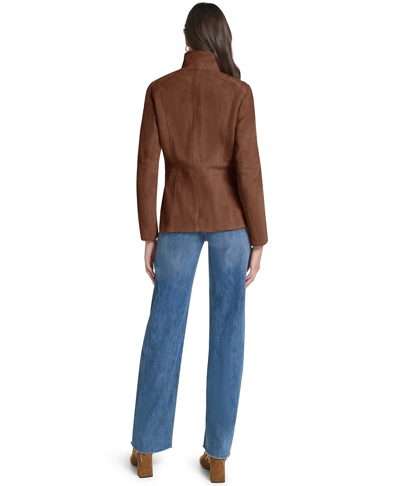 Cole Haan Women's Suede Zip Up Jacket with Stitch Detailing