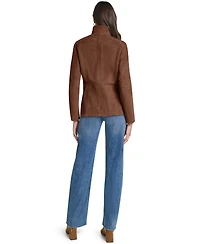 Cole Haan Women's Suede Zip Up Jacket with Stitch Detailing